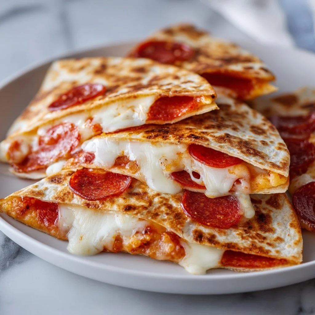 Delicious pepperoni pizza quesadillas served with dipping sauce