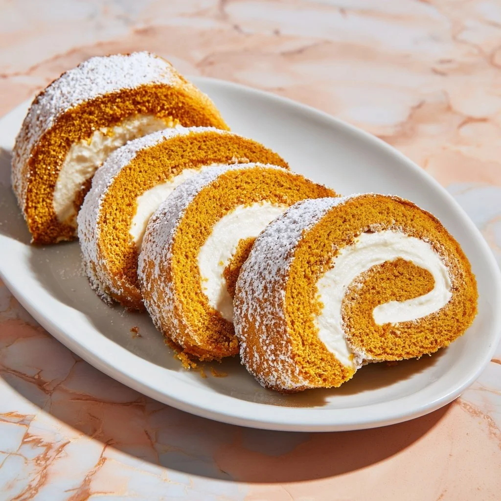 Delicious homemade pumpkin roll cake with cream cheese filling