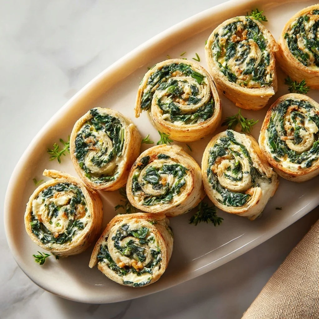 Plate of fresh Spinach Roll-Ups ready to serve as a healthy snack