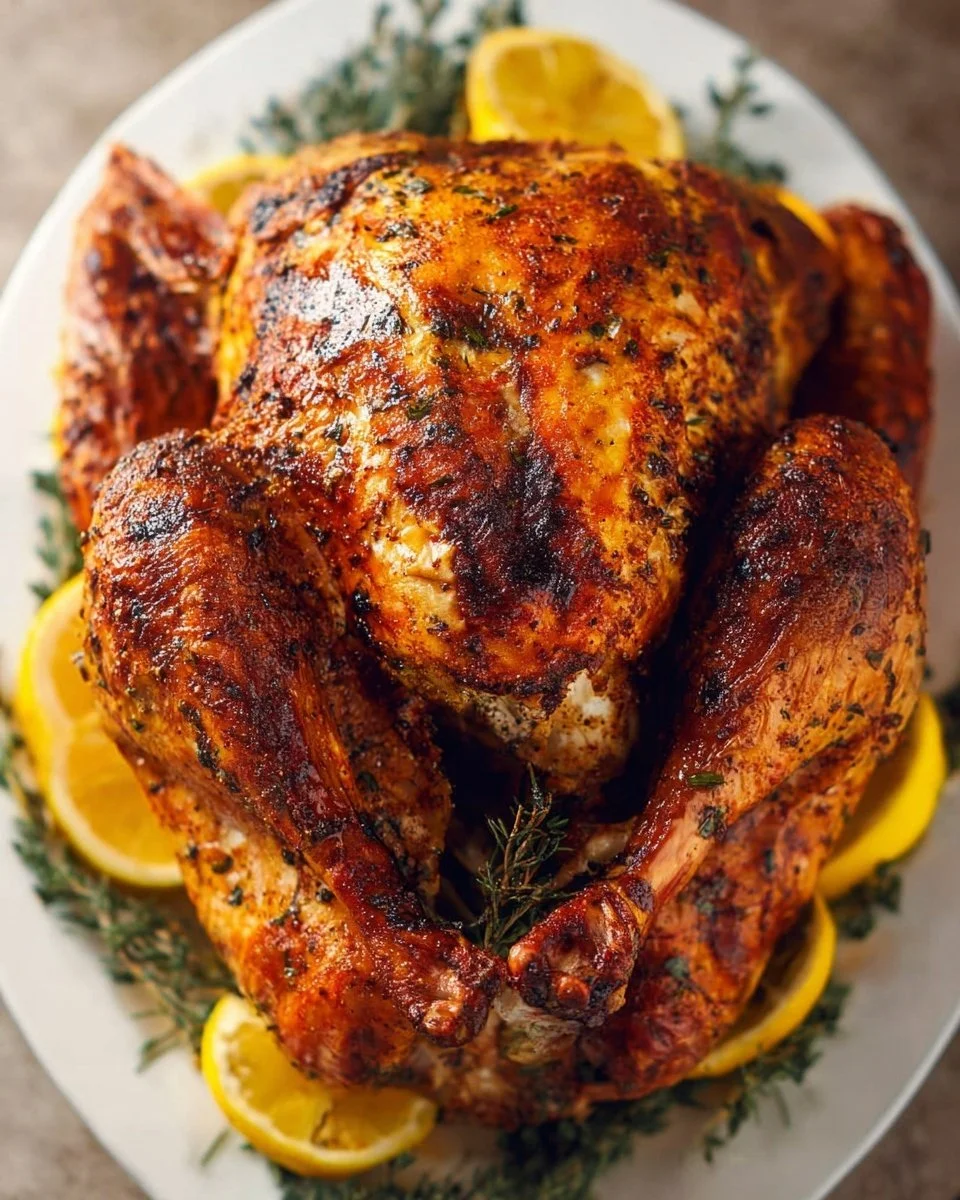 Golden brown Thanksgiving turkey ready to be served